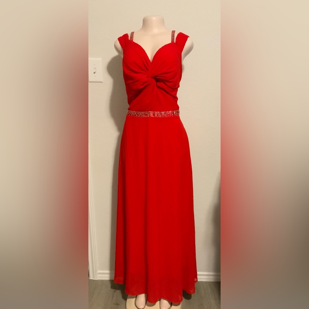 Red long formal evening gown